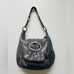 CHI By Carlos Falchi Gray Leather and Snake Skin Shoulder Hobo Purse Tote
